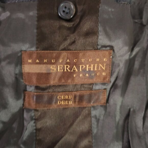Genuine Seraphin Mens Leather Jacket France Adjust Cuffs Front Pockets Size 56 - Picture 2 of 13